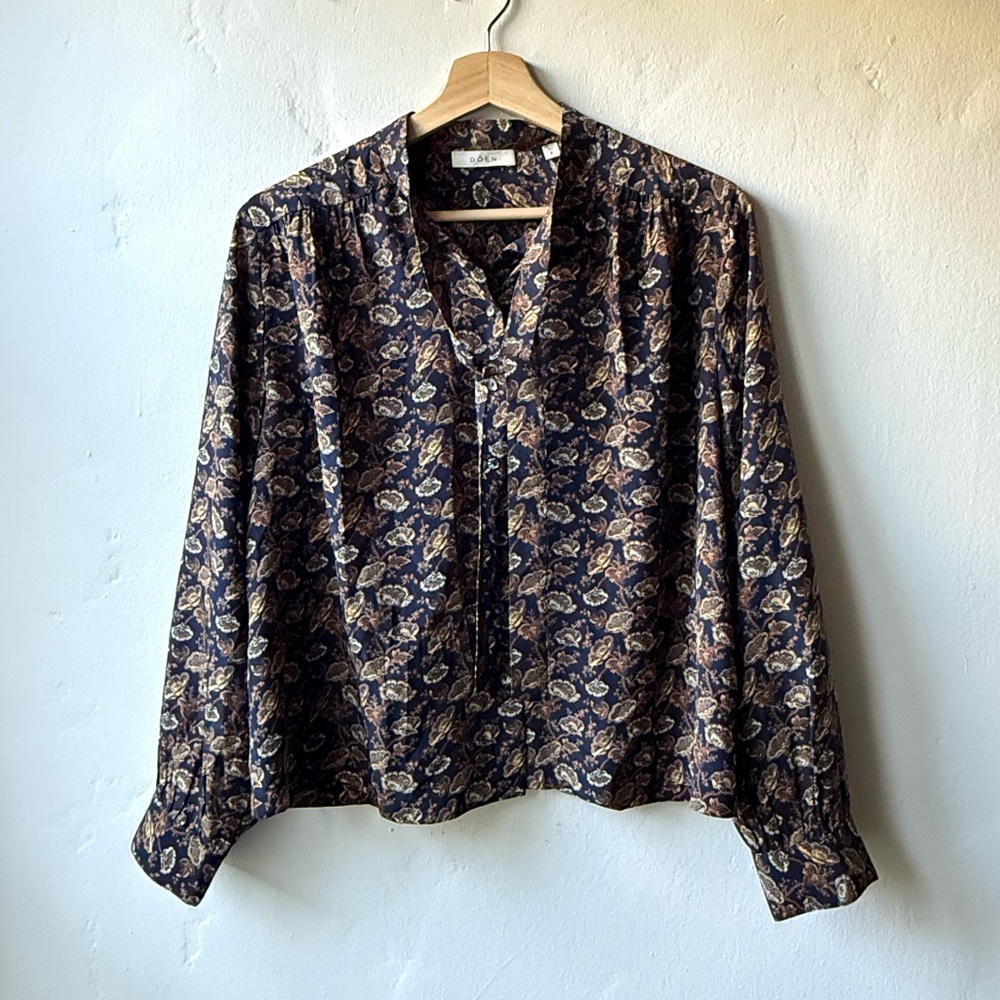 Doen, Judith Tie-neck Top, Navy Floral, Small